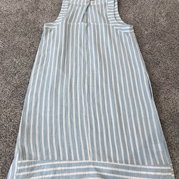 For Cynthia 100% Cotton Light Blue White Striped Dress Side Buttons Size Medium - Picture 10 of 11